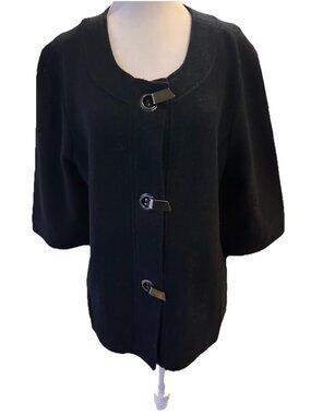 Chico's Black Unique Button Jacket Size 2 US L 100% Wool Casual Classic